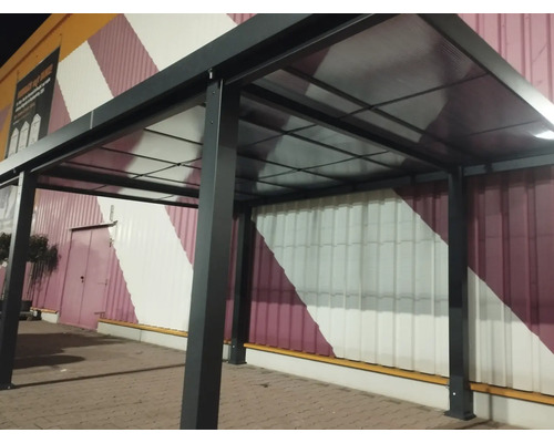 Pavillon métallique avec toit transparent pour protection contre les intempéries