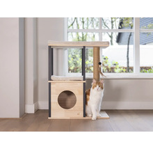 Chat devant un arbre à chat avec deux aires de repos et une grotte
