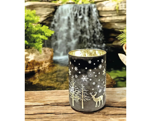 Photophore avec motifs de cerf, de flocon de neige et de sapin