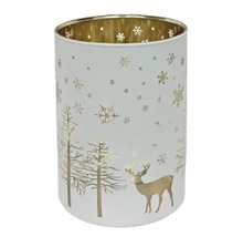 Photophore avec motif cerf, arbre et flocon de neige