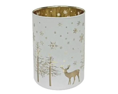 Photophore avec motif cerf, arbre et flocon de neige