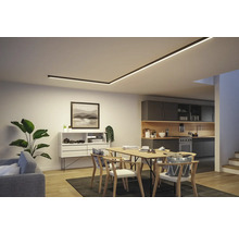 Wohnzimmer mit Esstisch, Sideboard und Deckenleuchte