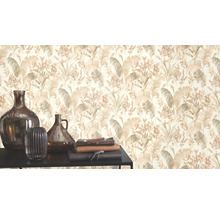 Papier peint décoratif avec motif botanique et vases marron