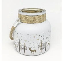 Vase décorative avec motif de cerf, flocons de neige et corde de jute