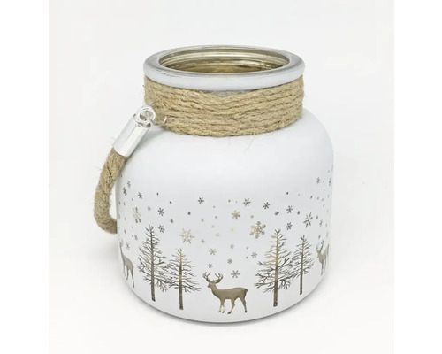 Vase décorative avec motif de cerf, flocons de neige et corde de jute