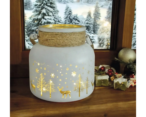 Lanterne décorative avec motifs dorés de cerfs et d''arbres pour un éclairage d''ambiance