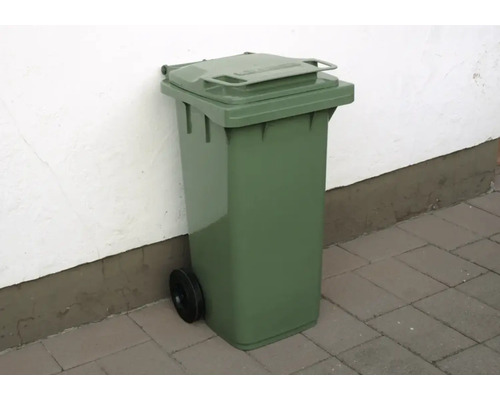 Poubelle verte avec couvercle et roulettes