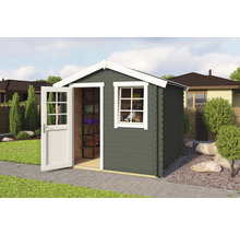 Abri de jardin en bois avec porte et fenêtre ouvertes