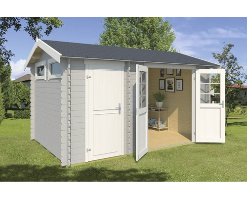Abri de jardin Outdoor Life William avec plancher 420 x 288,8 cm gris clair Abri de jardin en bois avec double porte et fenêtre