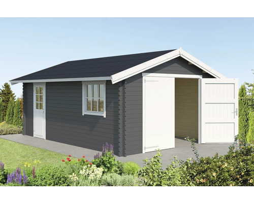 Einzelgarage Outdoor Life Yarik mit Holztor 473,7 x 583 cm carbongrau Gartenhaus mit Doppeltür und Fenster