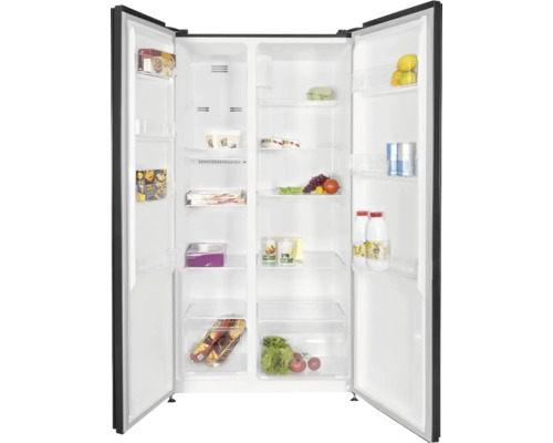 Réfrigérateur combiné américain ouvert avec des aliments