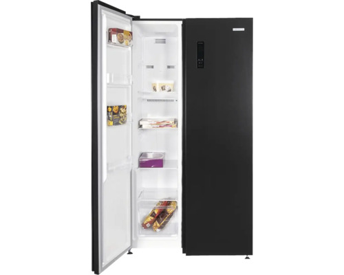 Congélateur avec porte ouverte et aliments