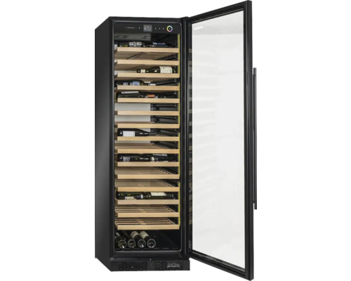 Cave à vin avec étagères en bois et façade en verre