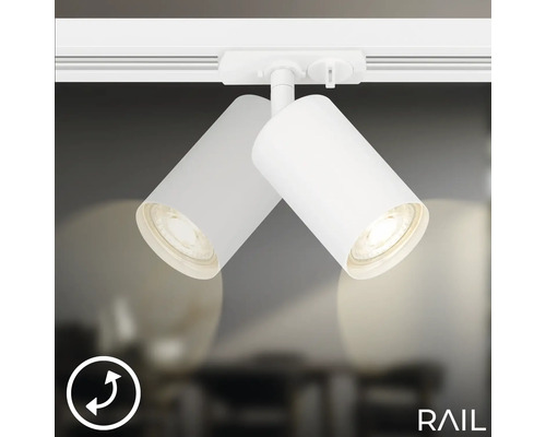 Zwei weisse LED-Strahler an einer Schiene