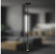 Schwarze Hängelampe mit zylindrischem Schirm für Innenräume