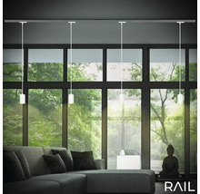 Wohnzimmer mit Schienensystem und Pendelleuchten