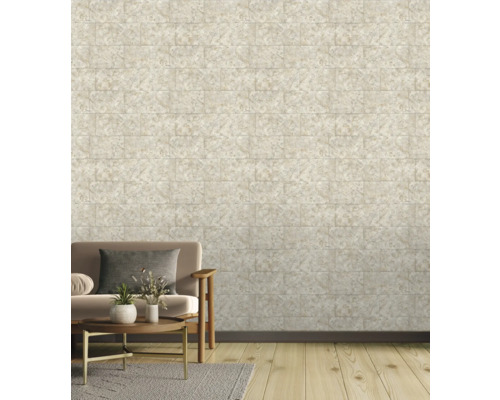 Décoration murale avec des carreaux aspect pierre dans le salon