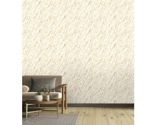 Salon avec canapé et papier peint imitation marbre