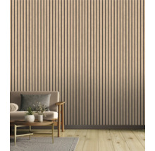 Salon avec mur en panneaux de bois