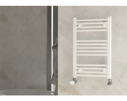 Rotheigner Badheizkörper SOLID 700 x 450 mm weiss Anschluss Beidseitig unten Weisser Handtuchwärmer im Badezimmer