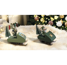 Dekorative Schlittenfiguren mit Weihnachtsmann und Rentier als Christbaumschmuck
