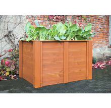Hochbeet aus Holz mit Bepflanzung im Garten