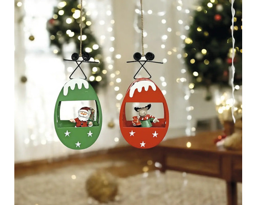 Dekorative Gondeln mit Weihnachtsmann und Rentier als Christbaumschmuck