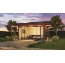 Maison de jardin moderne avec portes coulissantes et terrasse