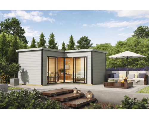 Abri de jardin Outdoor Life Domeo 6 avec sol 519,6 x 519,6 cm gris clair-anthracite Pavillon de jardin avec terrasse et coin salon extérieur.