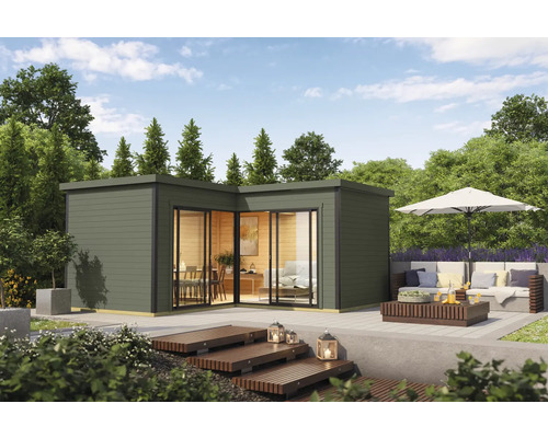 Abri de jardin Outdoor Life Domeo 6 avec sol 519,6 x 519,6 cm gris-vert anthracite Abri de jardin avec terrasse et coin salon extérieur