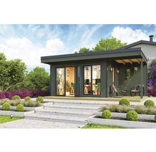 Abri de jardin moderne avec bureau et terrasse couverte