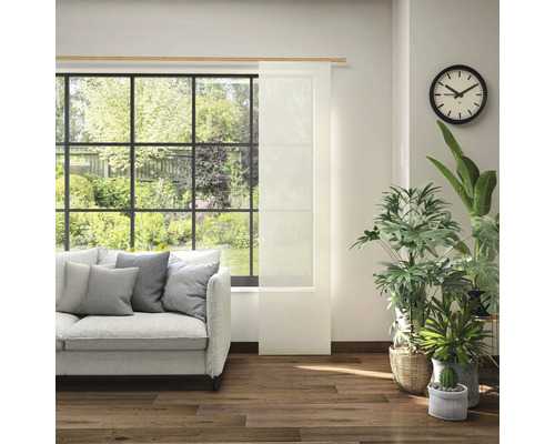 Salon avec canapé, plantes d''intérieur, horloge et store japonais à la fenêtre