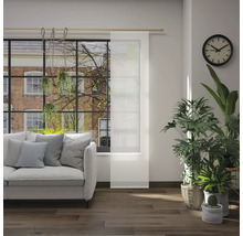 Salon avec canapé, plantes d''intérieur, horloge et panneau coulissant devant la fenêtre