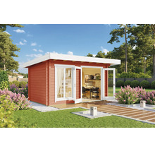 Maison de jardin moderne avec mobilier de bureau dans le jardin