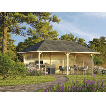 Pavillon de jardin en bois avec barbecue et coin salon