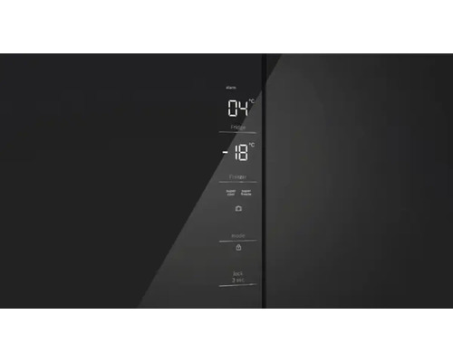 Anzeige des Kühlschranks mit Temperaturanzeige und verschiedenen Einstellungen.