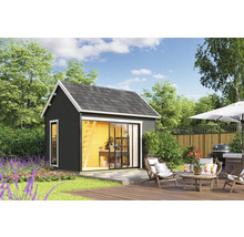 Pavillon de jardin avec terrasse et mobilier de jardin en arrière-plan