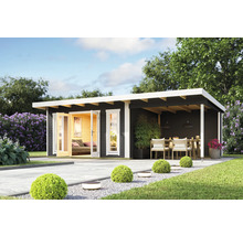 Maison de jardin moderne avec terrasse et coin salon extérieur