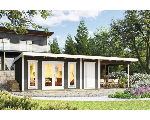 Maison de jardin avec terrasse et coin salon dans le jardin