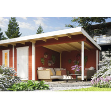 Abri de jardin avec terrasse, meubles et décoration