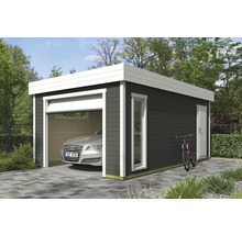 Moderne Garage aus Holz mit Sektionaltor, Fenster und Tür