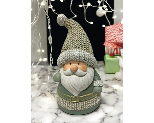 Dekorativer Weihnachtsmann aus Kunstharz mit Strickmütze für festliche Dekorationen