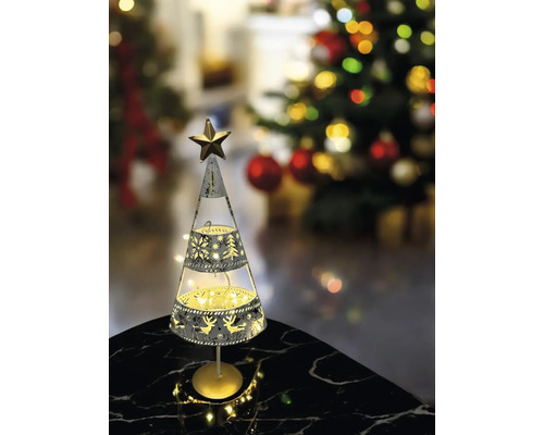 Sapin de Noël décoratif en métal avec étoile et éclairage