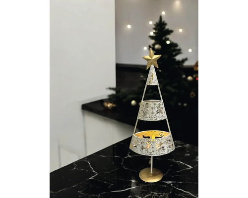 Bougeoir décoratif en forme de sapin de Noël avec étoile, décoration de Noël