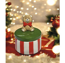 Dekorative Vorratsdose mit Bärenfigur und Streifenmuster