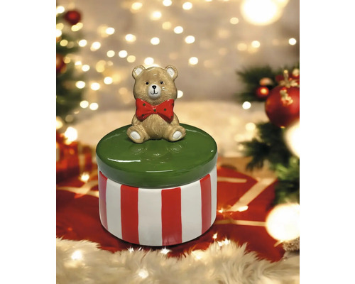 Dekorative Vorratsdose mit Bärenfigur und Streifenmuster