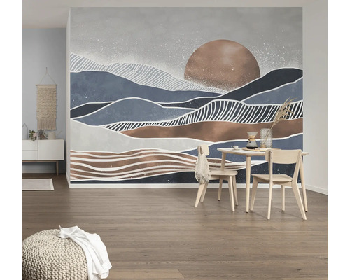Décoration murale avec un motif abstrait de paysage de montagne qui crée une atmosphère paisible