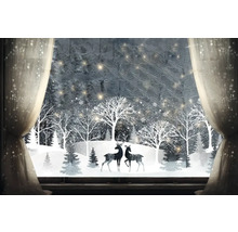 Dekoratives Fensterbild mit Winterlandschaft und zwei Hirschen