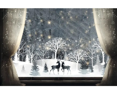 Dekoratives Fensterbild mit Winterlandschaft und zwei Hirschen