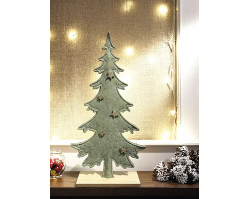 Dekorativer Tannenbaum aus Filz mit Holzfuß und Sternen